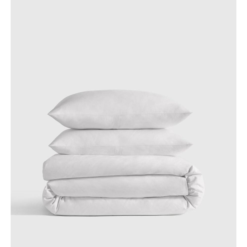 NWT Quince Classic Organic Crisp Percale Duvet Cover Set, King/Cal King, White